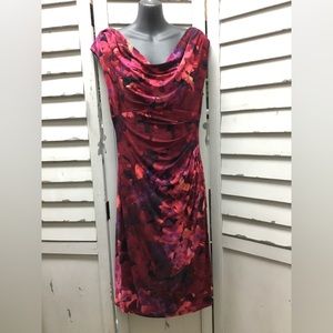 Gorgeous red floral, cowl neck dress by Ralph Lauren